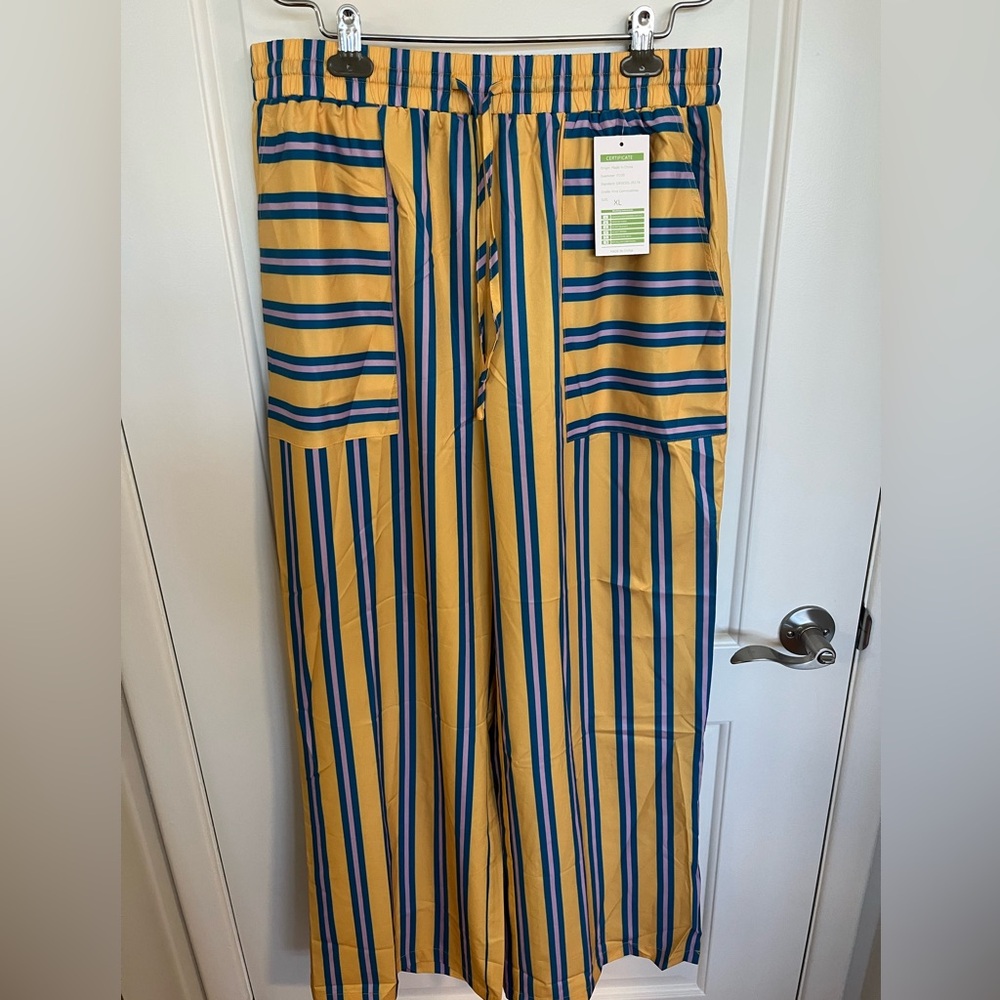yellow & blue & pink stripe palazzo pants. Wide leg.  New w/ tags.  Never worn.